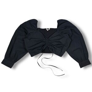 Levi's Devin Blouse Black Crop Long Balloon Sleeve Ruched Tie Front Women's Sz L